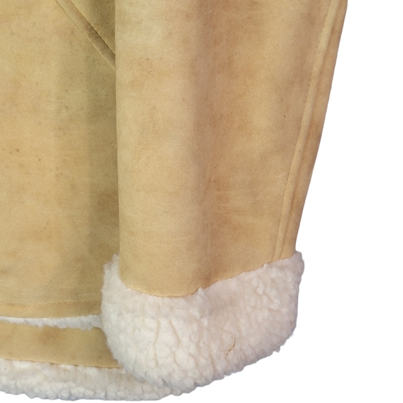 Suede Sherpa Lined Vintage 70's Heavy Winter Cold Weather Button Down Coat 40 - Picture 11 of 16
